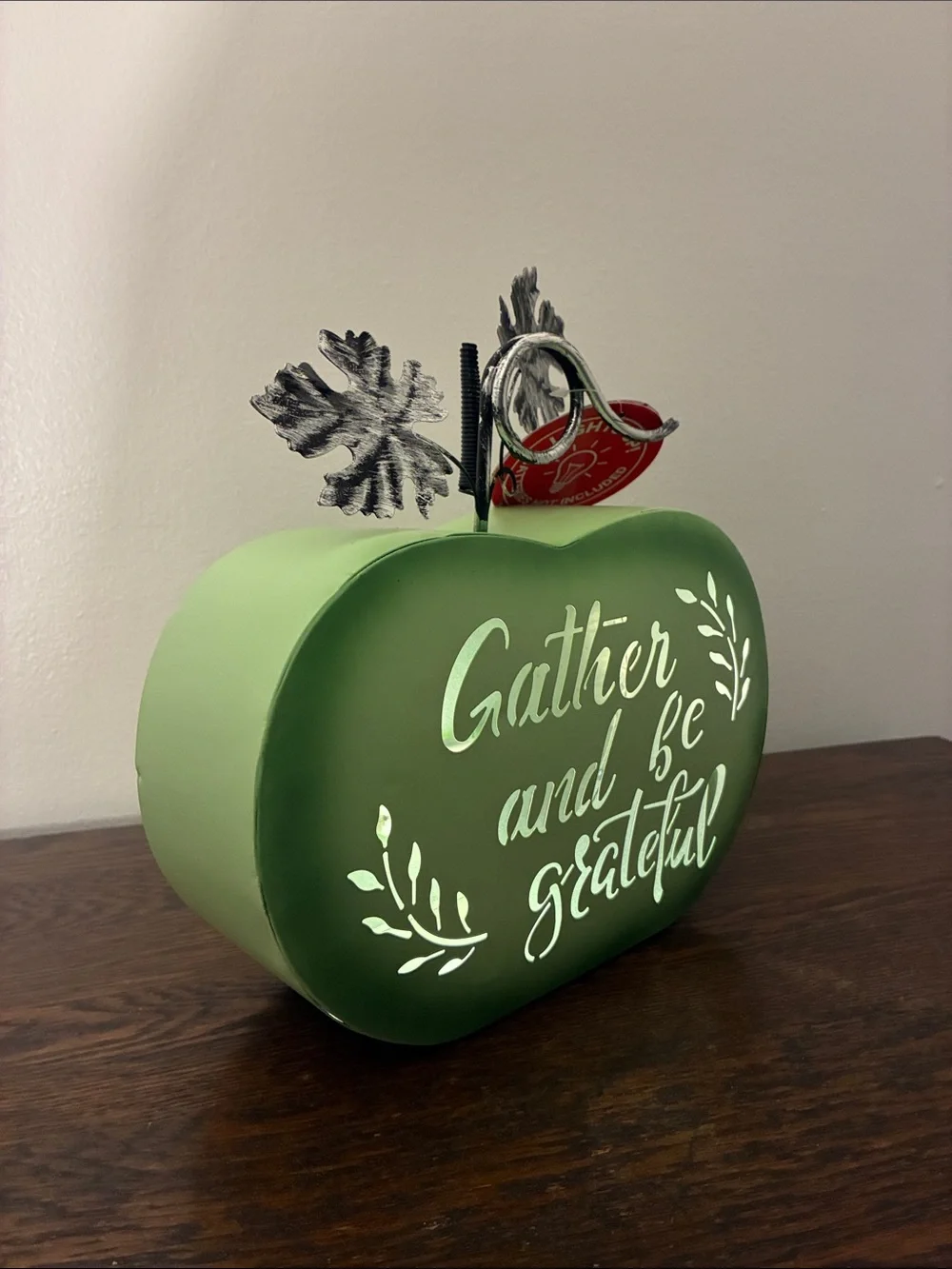 NWT- LED Light Up- Gather And Be Grateful Metal Pumpkin w/ Metal Leaves